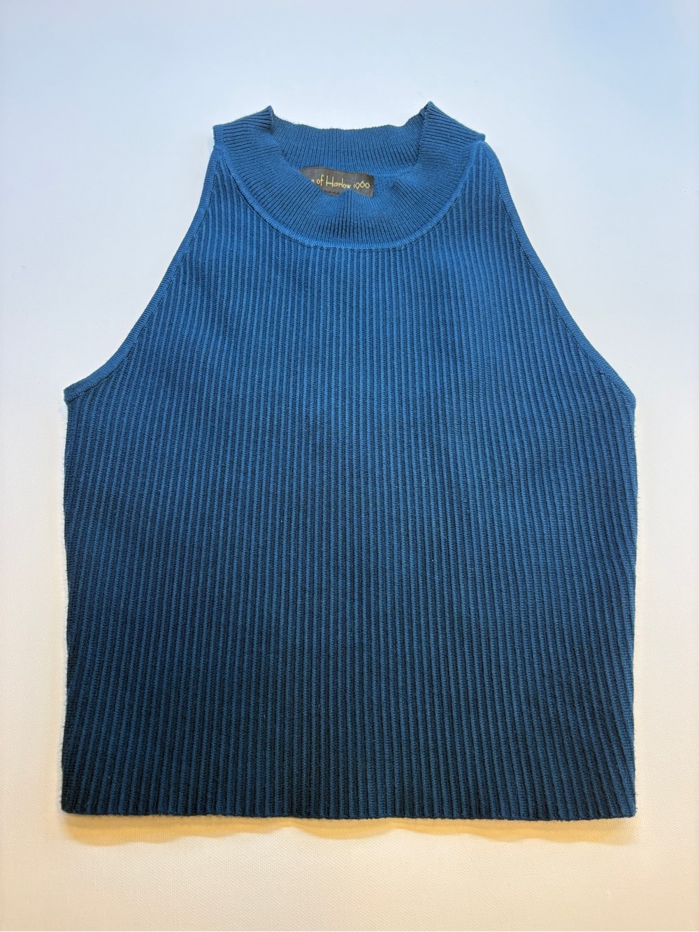 House of Harlow 1960 Women’s High Neck Teal Blue Ribbed Sleeveless Sweater - Sm